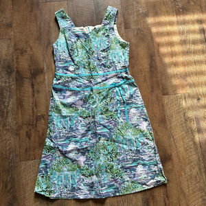 Women's Rabbit Rabbit Designs Blue Green Printed Dress Size 14